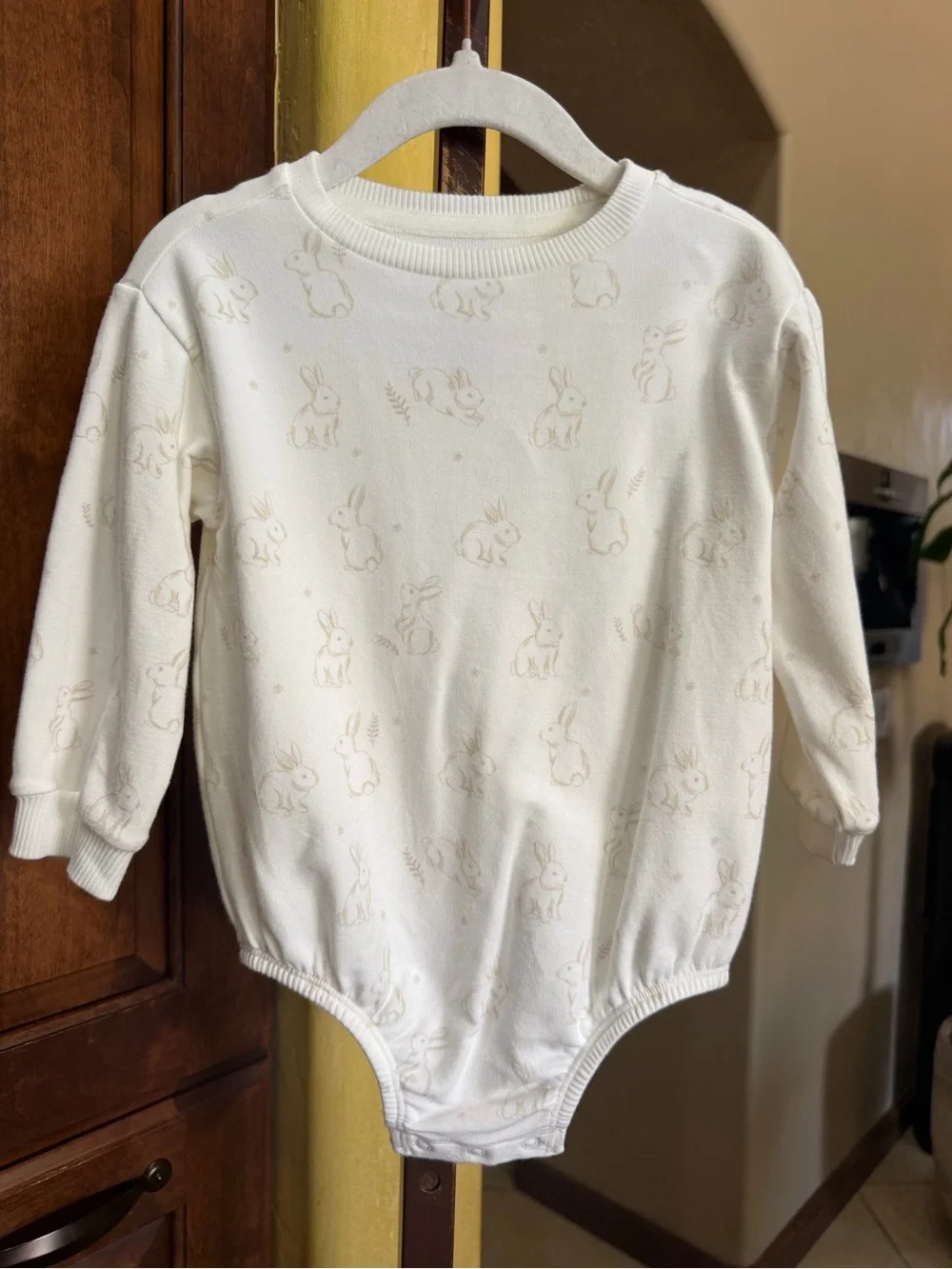 cloud island Cream Bunny Print Long-Sleeve One-Piece Bodysuit 18 months